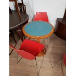 CIRCULAR PEDESTAL TABLE AND 2 MODERN CHAIRS