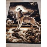 LARGE MODERN WOOL RUG WOLF HOWLING AT FULL MOON