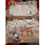 2 BOXES OF ASSORTED GLASS WARE INC CRYSTAL GLASS ETC