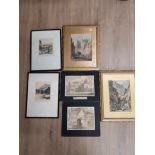 A LOT 6 COLOUR MONOCHROME ETCHINGS OF LOCAL SCENES