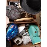 2 BOXES OF MISC ITEMS INCLUDING DOG ORNAMENTS AND COWBOY HAT ETC