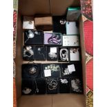 BOX OF COSTUME JEWELLERY PENDANTS ON CHAINS