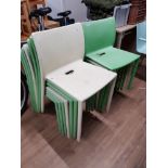 13 GREEN PLASTIC STACKING CHAIRS