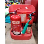 FIRE SAFETY STATION WHICH INCLUDES 2 FIRE EXTINGUISHERS AND FIRE BLANKET