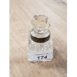 CRYSTAL GLASS PERFUME BOTTLE WITH HALLMARKED SILVER BAND