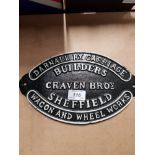 A CAST METAL BUILDERS CRAVEN BROS SHEFFIELD SIGN