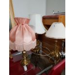 3 ASSORTED BRASS LAMPS 2 FRILLED SHADES