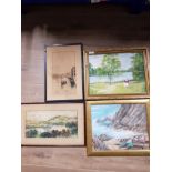 4 ASSORTED FRAMED WATERCOLOURS INC BOATS AT HARBOUR ETC