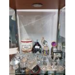 A SUBSTANTIAL AMOUNT OF CRYSTAL ORNAMENTS INC WADE BARREL ORIENTAL BRIDGE IN DISPLAY CASE ETC