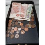 TRAY OF PRE DECIMAL COINAGE PLUS VARIOUS BANK NOTES