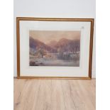 GILT FRAMED SIGNED WATERCOLOUR BY J SCOTT MOUNTAIN STREAM SCENE