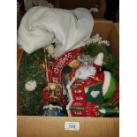 A BOX CONTAINING ASSORTED CHRISTMAS DECORATIONS