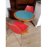 CIRCULAR PEDESTAL TABLE AND 2 MODERN CHAIRS