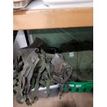 2 BOXES OF ASSORTED WEBBING AND MILITARY BAGS