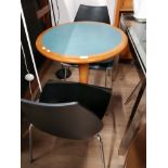 BISTRO TABLE AND 2 BLACK CHAIRS