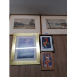 3 PRINTS AND 2 WATERCOLOURS SIGNED ROBERT HOUSTON