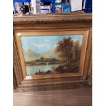 GILT FRAMED OIL ON CANVAS SIGNED G WEBB LAKE SCENE