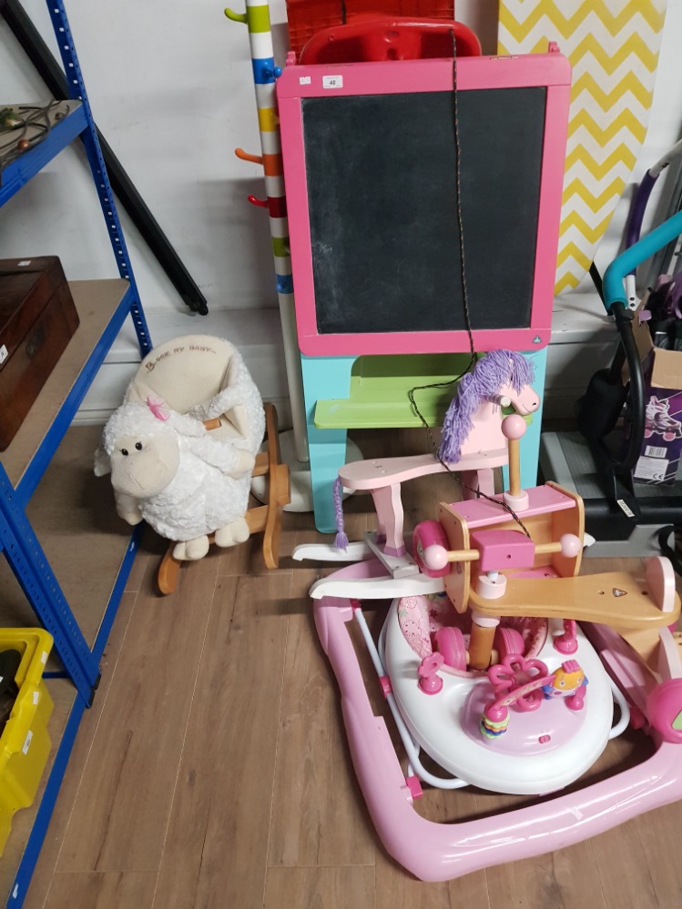 A SUBSTANTIAL AMOUNT OF KIDS TOYS INC CHALK BOARD ROCKING HORSE SLEDGE ETC