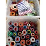 2 BOXES OF ASSORTED SEWING MATERIALS ETC