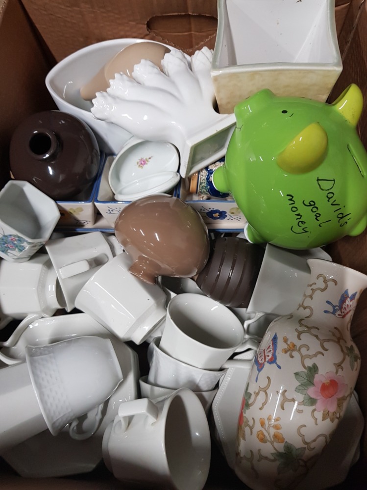 A BOX OF ASSORTED WARE INC JOHNSON BROTHERS TEA WARE ETC