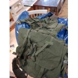 4 BAGS CONTAINING ARMY WEBBING ALSO INCLUDES RUCKSACKS