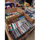 3 BOXES OF ASSORTED DVDS CDS ETC