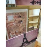 LARGE EGYPTIAN PRINT PLUS GILT FRAMED MIRROR AND 2 WALL CANVASES