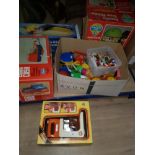 ASSORTMENT OF VINTAGE TOYS INC FAMILY TREE HOUSE EVRO CASH MIXER ETC