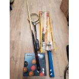 A LOT CONTAINING CUE CRAFT SNOOKER CUE VINTAGE DUNLOP RACKETS ETC