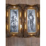 A PAIR OF GILT FRAMED ART NOUVEAU PEWTER PICTURES