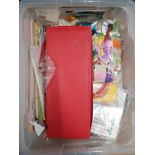 A BOX OF ASSORTED SEWING MATERIALS