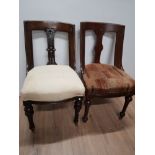 2 UPHOLSTERED SEATED OAK CHAIRS WITH BRASS CASTOR FEET