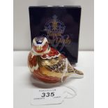 ROYAL CROWN DERBY WREN PAPERWEIGHT WITH GOLD STOPPER AND ORIGINAL BOX