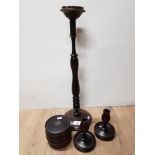 ROSEWOOD SMOKERS STAND AND TOBACCO JAR PLUS 2 CANDLE STICKS