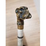 WALKING CANE WITH BRASS BOXER DOG HANDLE