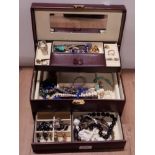 JEWELLERY BOX WITH MIRROR INSERT CONTAINING LARGE QUANTITY OF COSTUME JEWELLERY