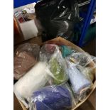 A LAGE BOX AND 2 BLACK BAGS CONTAINING SEWING MATERIALS