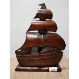 1930S CARVED OAK LETTER RACK WITH GALLEON DECORATION
