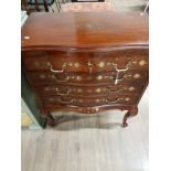 EXOTIC HARDWOOD BRASS INLAID CUTLERY CUPBOARD WITH LIFT UP LID AND BRASS HANDLES