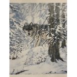 SIGNED LIMITED EDITION PRINT WATCHFUL EYES GREY WOLF SIGNED HUBERT VAN DRUMMETEN SLIGHTLY