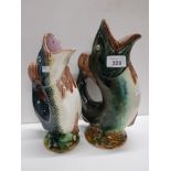 2 MAJOLICA CERAMIC FISH PITCHERS