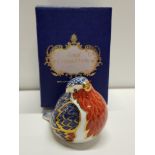 ROYAL CROWN DERBY ROBIN PAPERWEIGHT WITH GOLD STOPPER AND ORIGINAL BOX