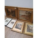 6 PICTURES WHICH INCLUDE 2 GILT FRAMED OIL ON CANVASES AND 2 PRINTS PLUS 2 ETCHINGS BY DONALD