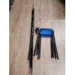 BUNDLE OF FISHING RODS AND 2 FISHING CHAIRS