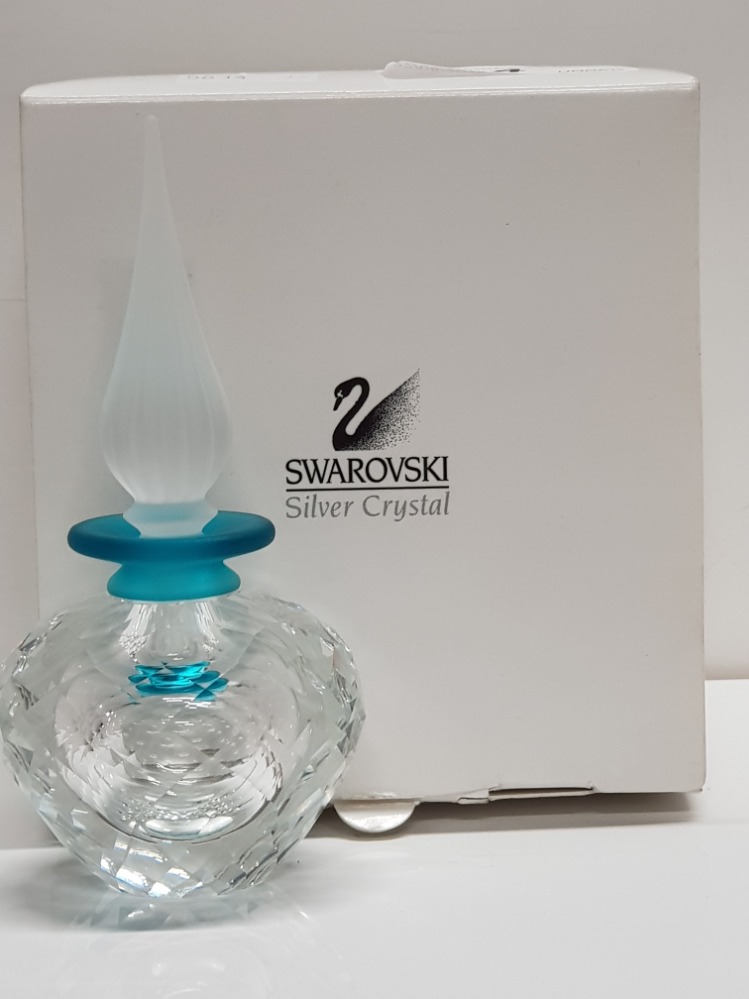 SWAROVSKI CRYSTAL PERFUME BOTTLE AND STOPPER IN ORIGINAL BOX