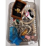 BASKET OF COSTUME JEWELLERY AND LADIES WATCH