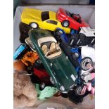 A BOX OF ASSORTED TOYS INC JAGUAR CAR BY BURAGO ETC