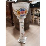 ITALIAN FLORAL PATTERNED CERAMIC JARDINIERE ON STAND