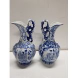 2 VINTAGE JAPANESE BLUE AND WHITE SCENE VASES