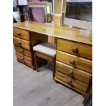 PINE TWIN PEDESTAL 8 DRAWER DESK AND STOOL